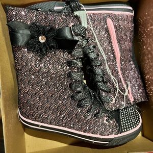 Black with sparkling pink high top sneakers for girls